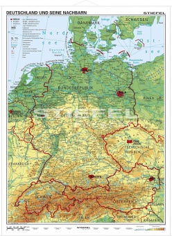 Wandkarte Deutschland und seine Nachbarländer, physisch, 120x160 cm, 